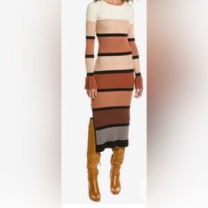 Rachel Parcell Colorblock Knit Midi Dress | neutral striped sweater dress